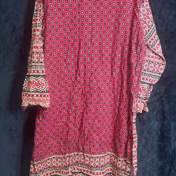 Red & Black Printed Long Tunic Kurti Top with Sequins Size XL - Picture 2 of 3